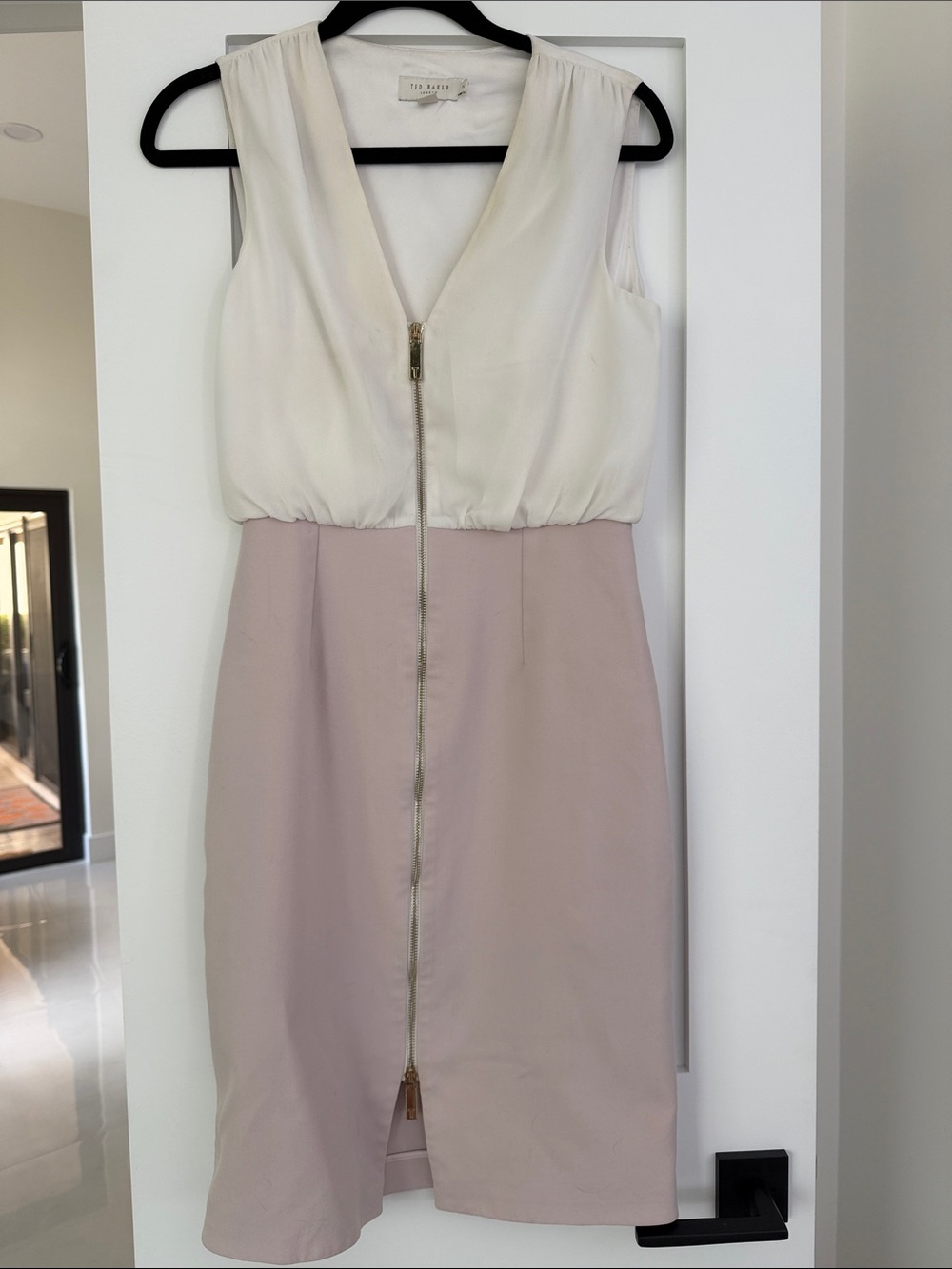 Ted Baker Cream and Blush Zip-Front Midi Dress